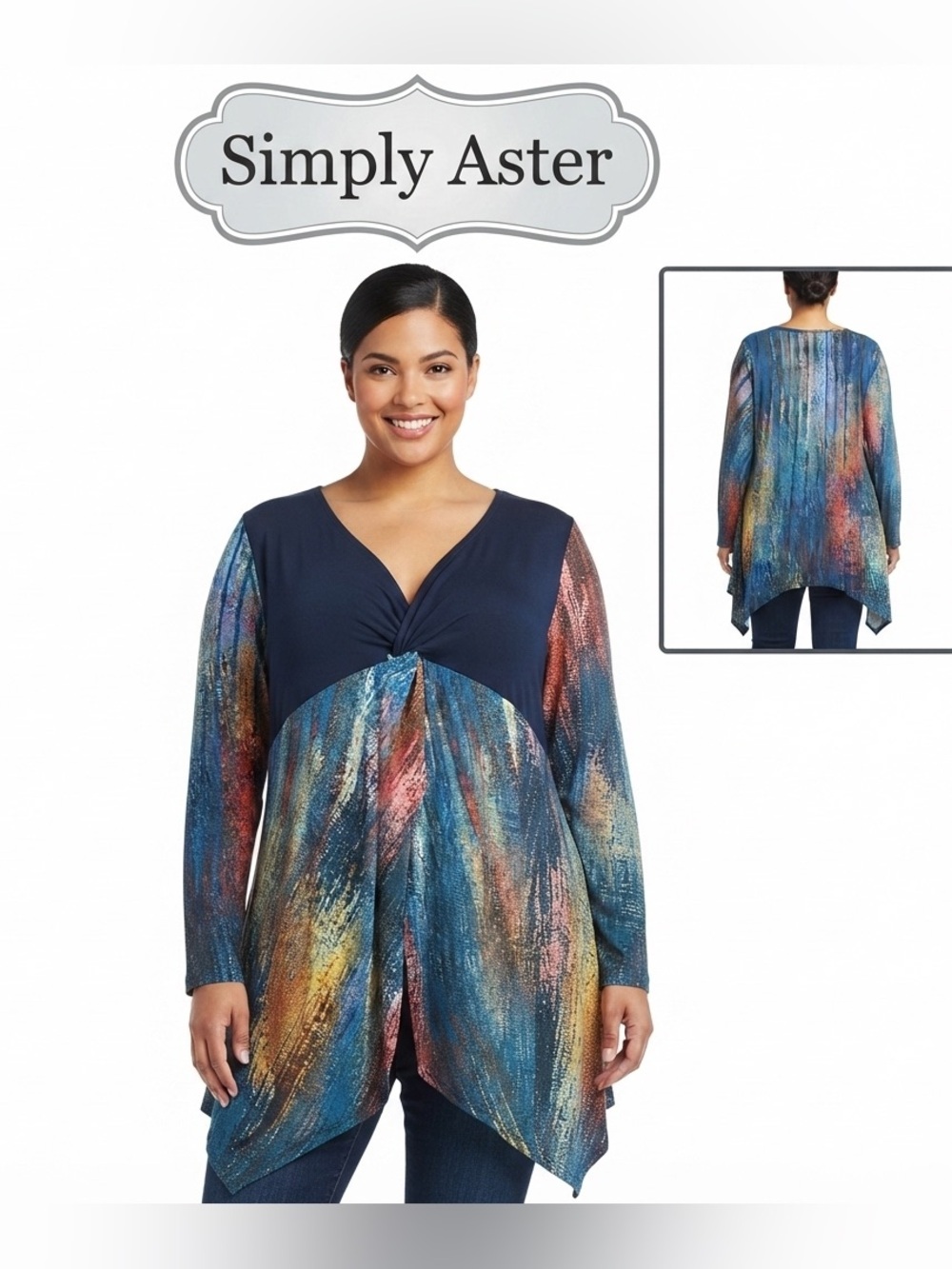 Simply Aster by Firmiana Multicolored Plus Size Twist Front Tunic 3X NWT